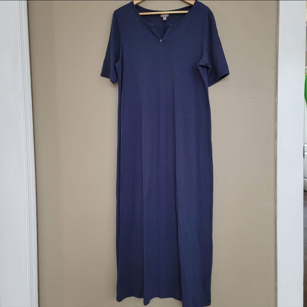 J.Jill Women Cotton Blend Maxi Summer Dress Navy Sz L  TALL Color Navy